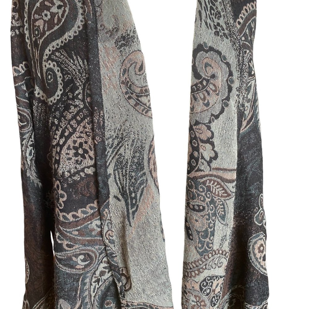 Soft Surroundings Wool Paisley Tapestry Cardigan Gray Boho Fringe -M - Picture 4 of 14